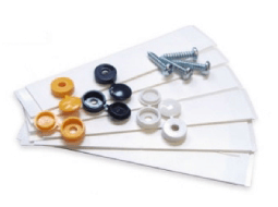 EV car fixing kit with assorted screws and washers for securely attaching plates to your vehicle.